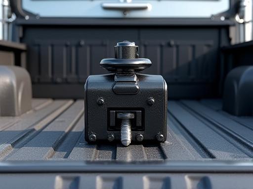 Heavy-duty gooseneck hitch installed in the bed of a commercial truck.