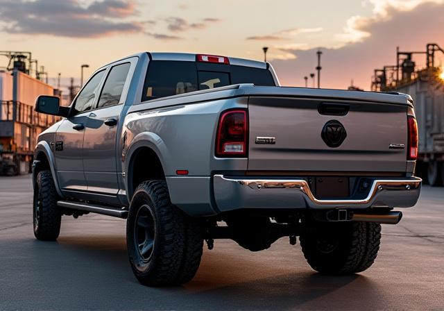 Ram 3500 dually with a 5th wheel hitch and toolbox installed.